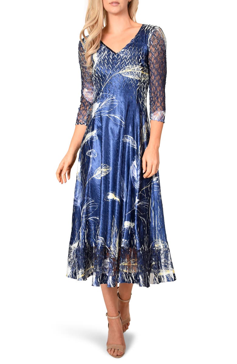 Komarov Charmeuse & Chiffon Midi Dress, Main, color, 