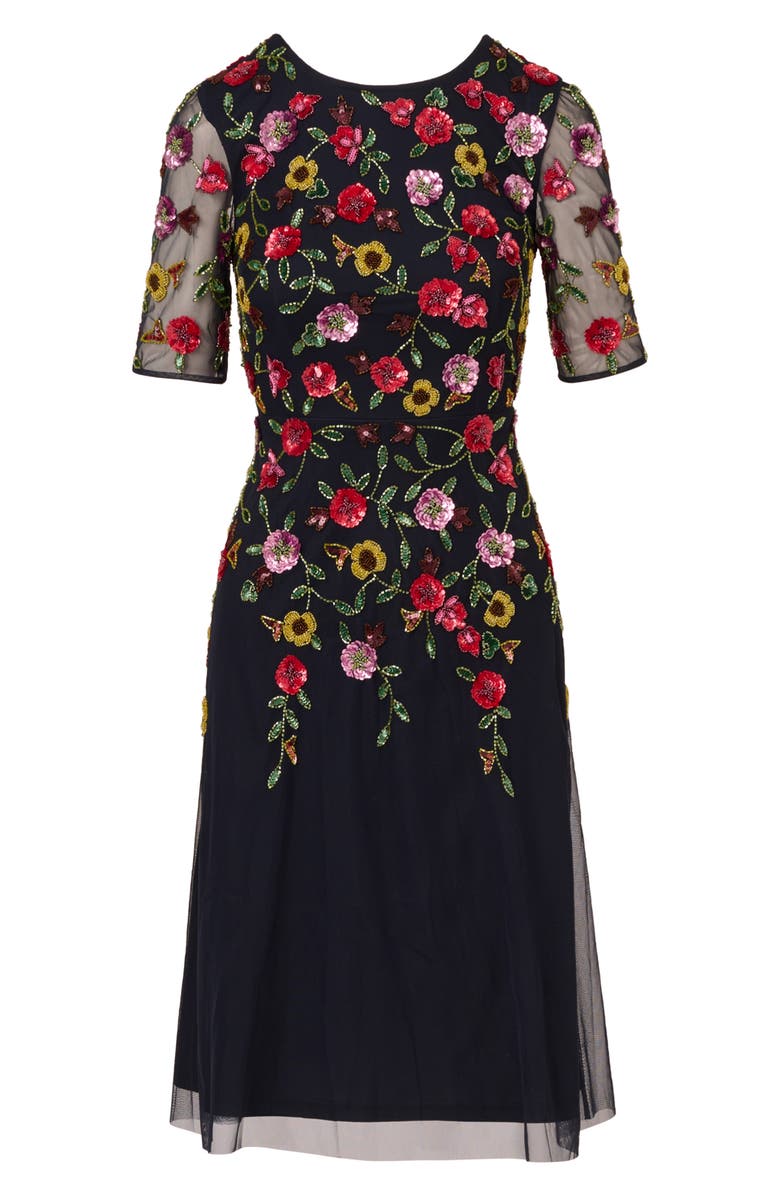 Adrianna Papell Floral Beaded Mesh Cocktail Dress, Alternate, color, 