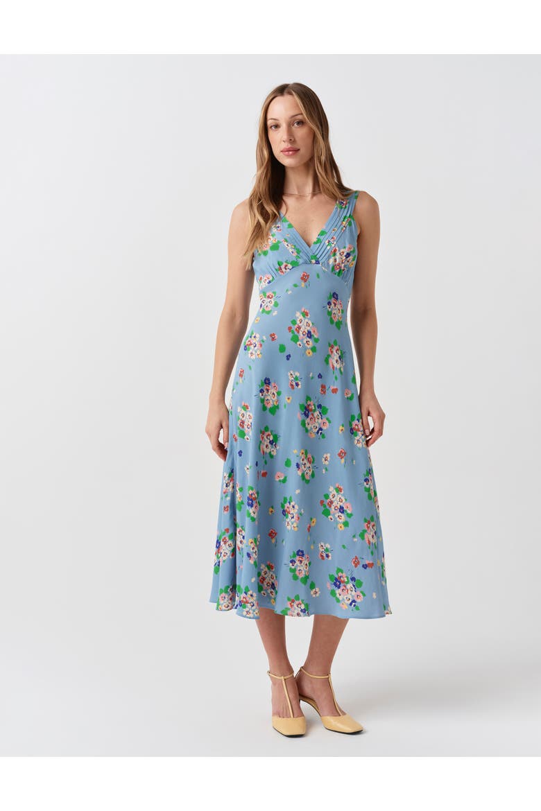 Elise Floral Pintuck Crepe Midi Dress, Alternate, color, Blue Floral