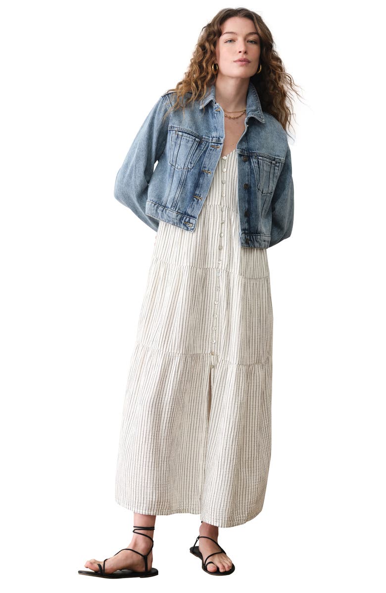 Marine Layer Corinne Stripe Sleeveless Organic Cotton Maxi Dress, Alternate, color, Black Mini Stripe