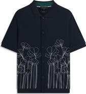 Ted Baker Actton Embroidered Short Sleeve Knit Button-Up Shirt