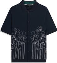 Ted Baker Actton Embroidered Short Sleeve Knit Button-Up Shirt