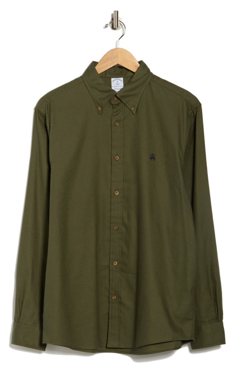 Brooks Brothers Regular Fit Flannel Cotton Button-Down Shirt, Alternate, color, Olive