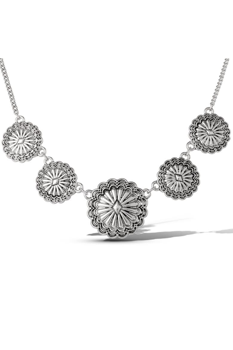Statement Medallion Necklace in Antiqued Silver, Main, color, Silver