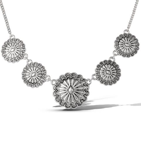 Statement Medallion Necklace in Antiqued Silver