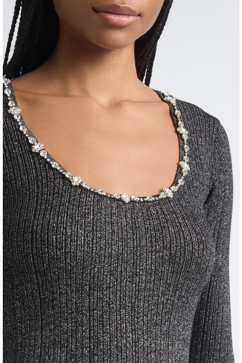Aminta Embellished Metallic Pullover Sweater, Alternate, color, BLACK/ SILVER