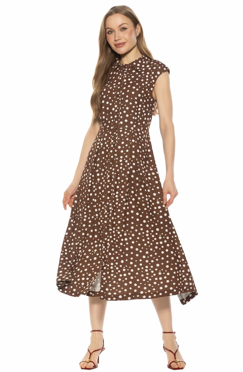 Alexia Admor Amoura Sleeveless Midi Shirtdress, Alternate, color, Brown Polka