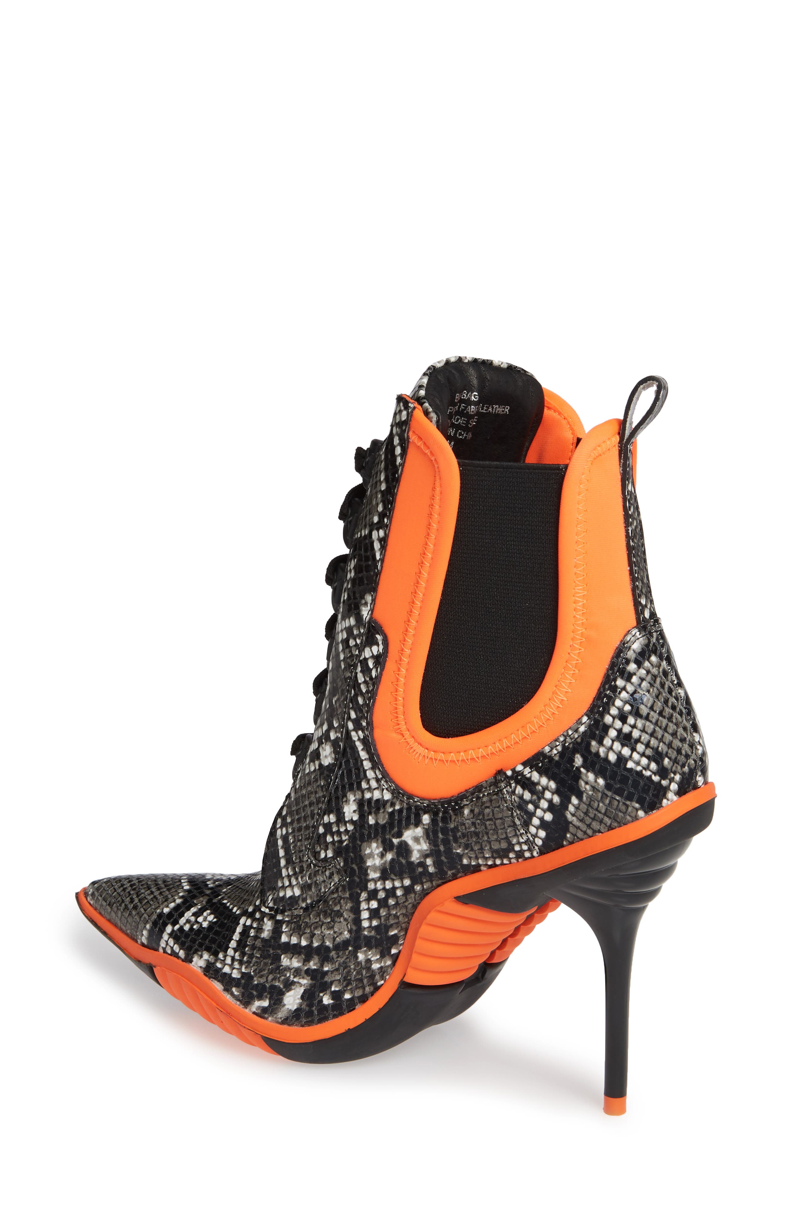 Big Bang Ankle Tie Bootie, Alternate, color, BLACK PYTHON PRINT/ ORANGE