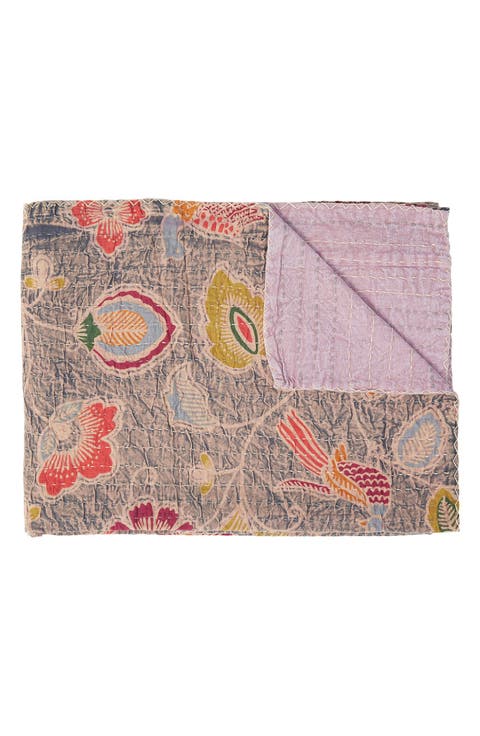 Vintage Cotton Kantha Throw Blanket
