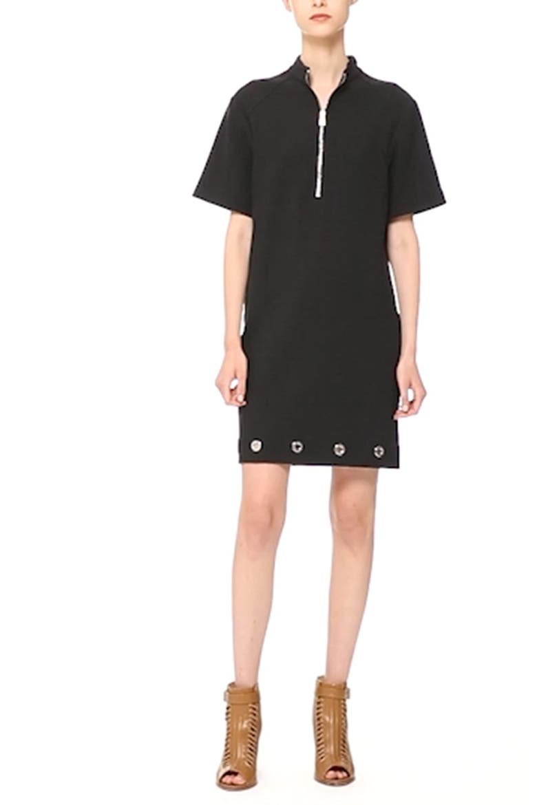 Grommet Detail Stretch Cotton Shift Dress, Alternate, color, BLACK
