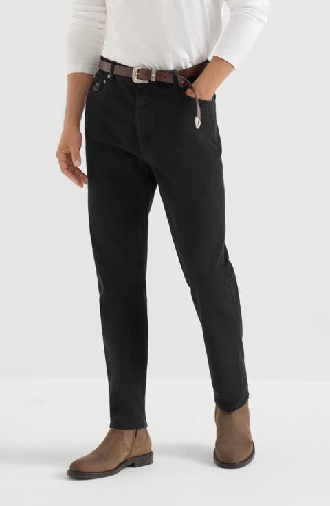 Garment-dyed denim iconic fit five-pocket trousers
