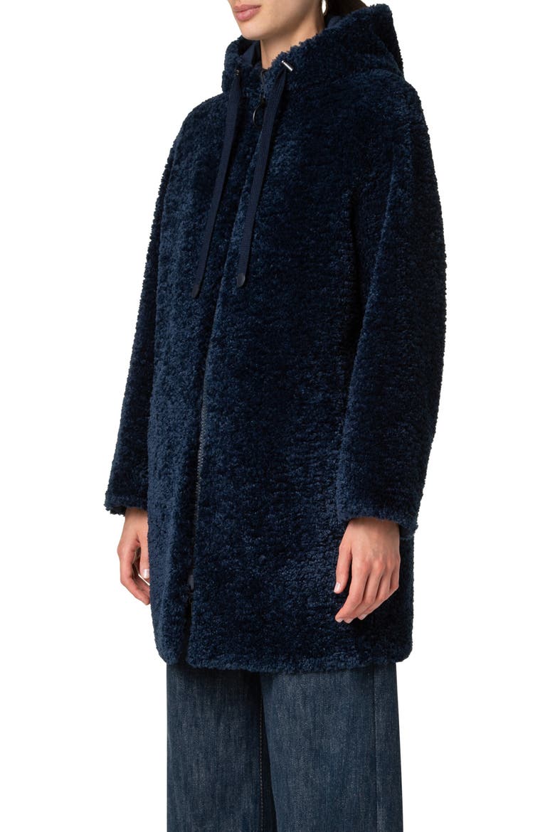 Faux Shearling & Nylon Reversible Coat, Alternate, color, NAVY
