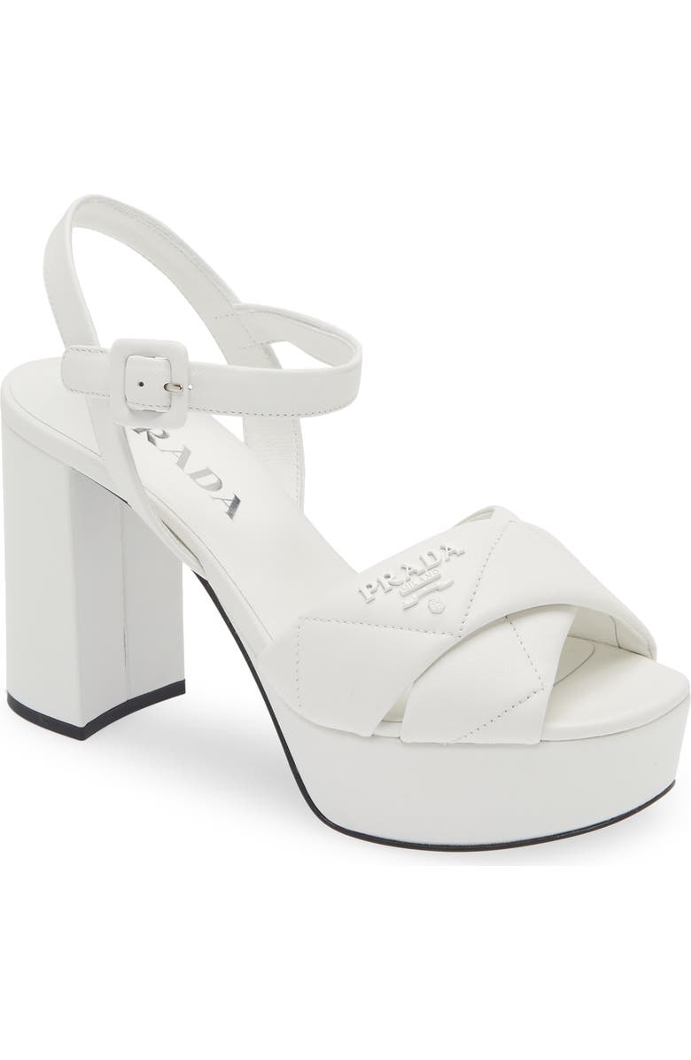 Prada Diagram Platform Sandal, Main, color, White