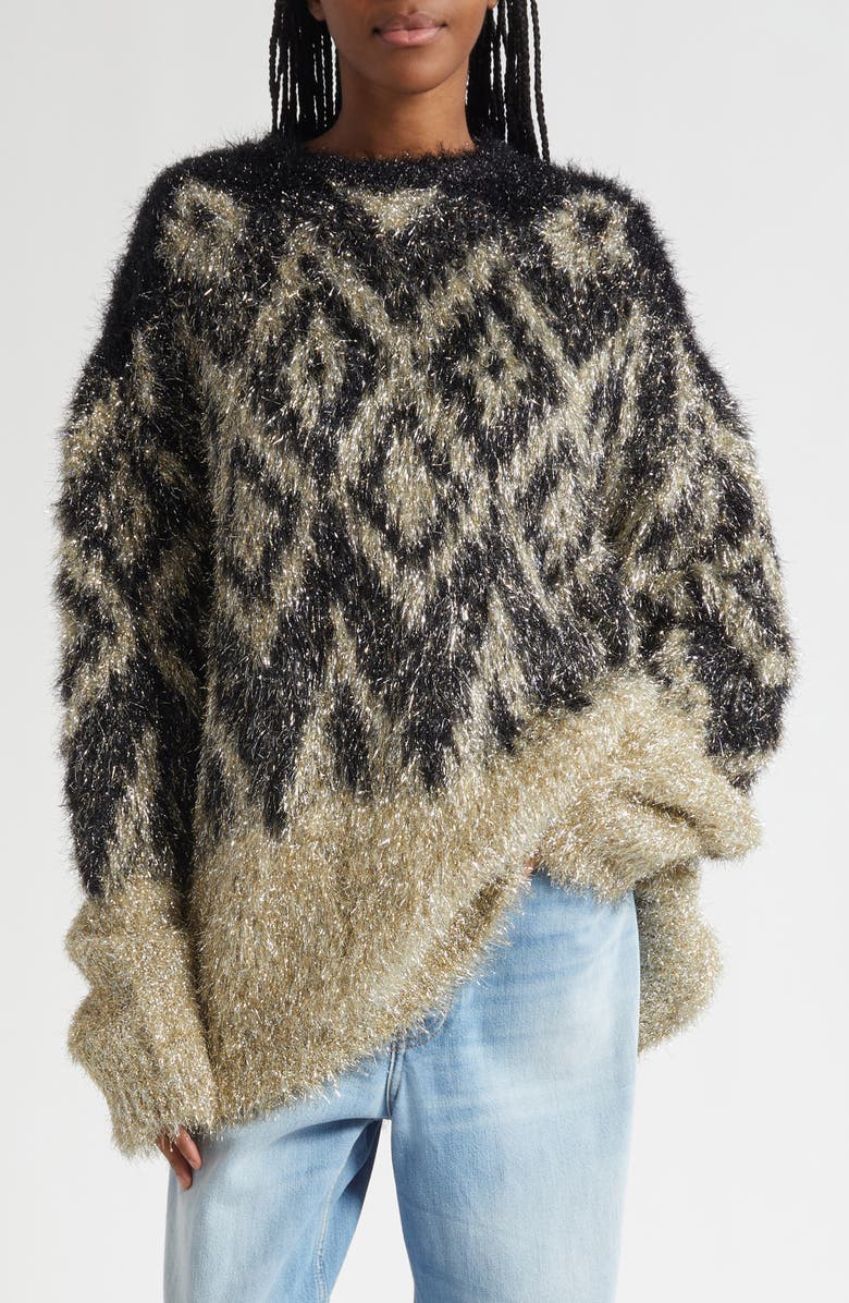 Acne Studios Kinai Metallic Tinsel Fair Isle Sweater, Main, color, Black/ Gold