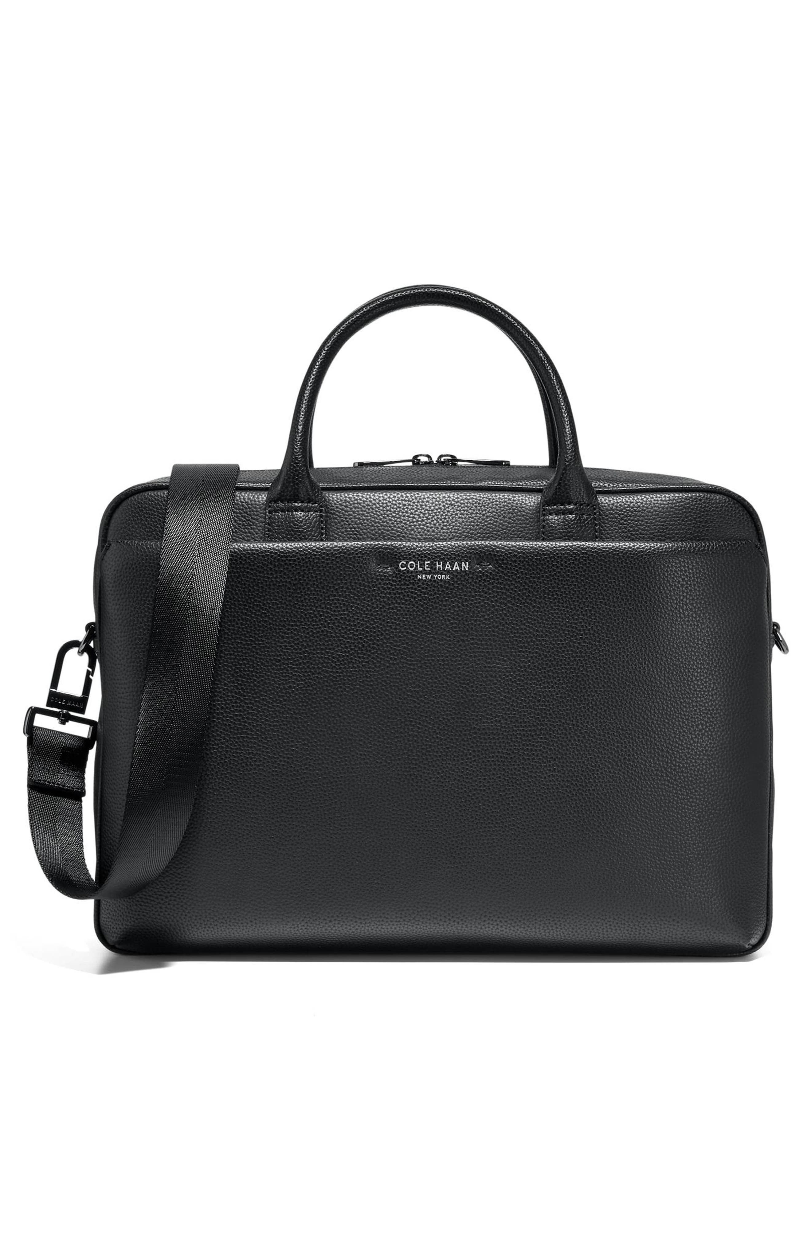 Cole Haan Belmont Leather Briefcase, Alternate, color, Black