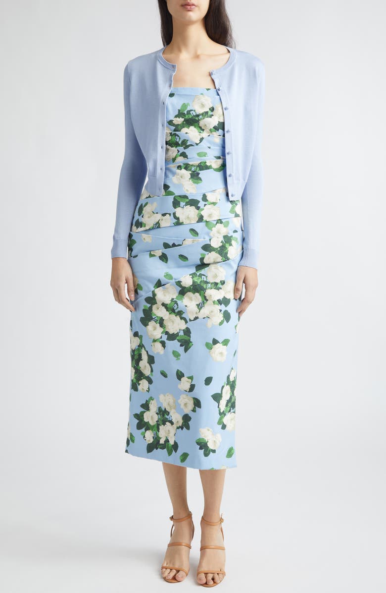 Carolina Herrera Silk & Cotton Crop Cardigan, Alternate, color, Cloudy Blue