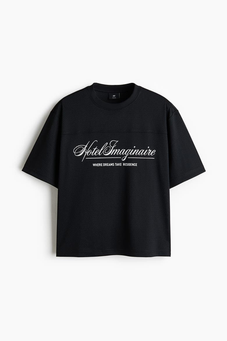 Oversized Fit Printed Mesh T-shirt, Alternate, color, Black/Hotel Imaginaire