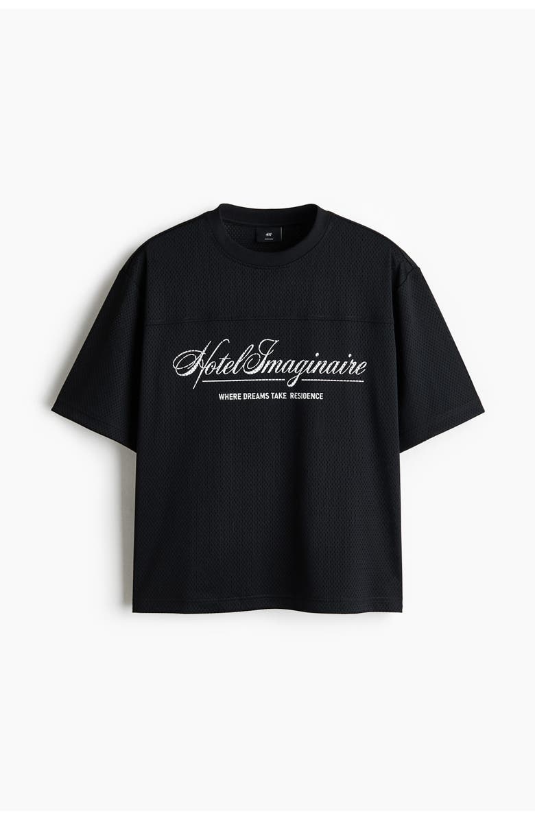 H&M Oversized Fit Printed Mesh T-shirt, Alternate, color, Black/Hotel Imaginaire