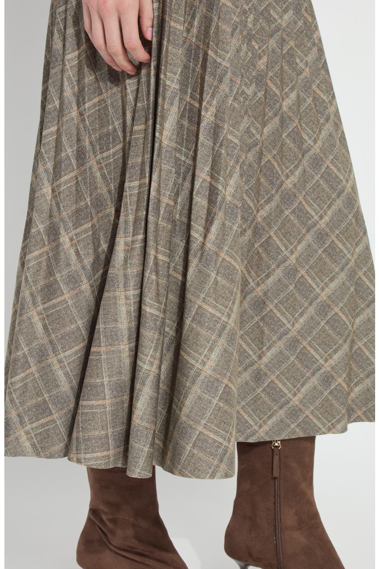 Sabrina Pleated Ponte Midi Skirt, Alternate, color, SMOKED GREEN PLAID