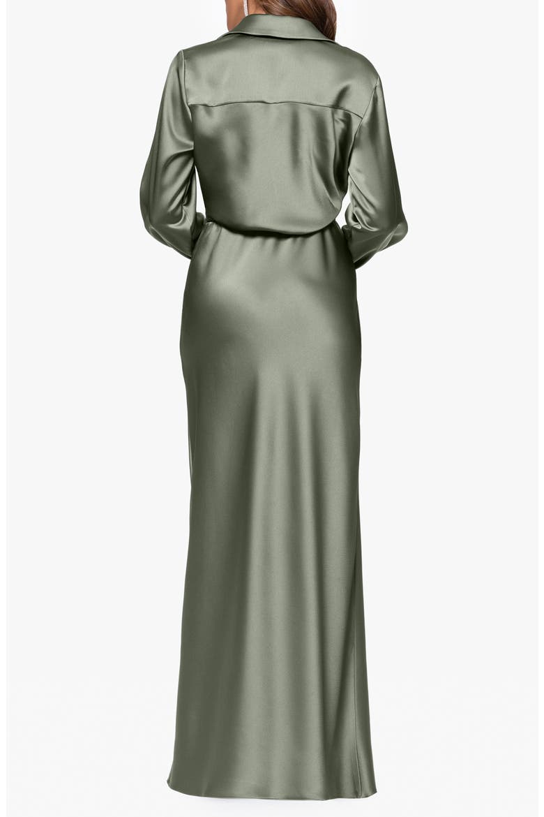 Collar Long Sleeve Satin Gown, Alternate, color, OLIVE