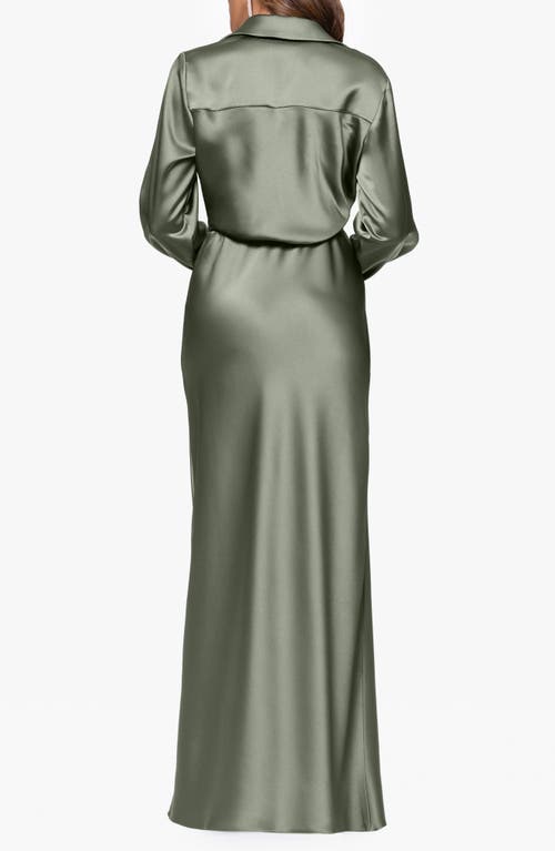 Xscape Evenings Collar Long Sleeve Satin Gown In Green