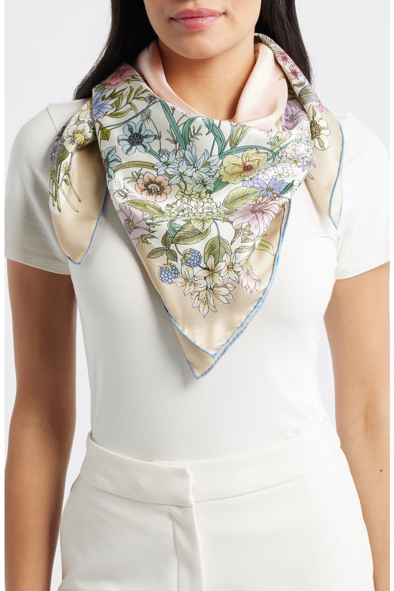 Summer Bounty Series Silk Square Scarf, Main, color, PEBBLE
