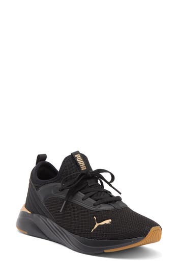 Puma Softride Ruby Luxe Sneaker In  Black- Gold-gum