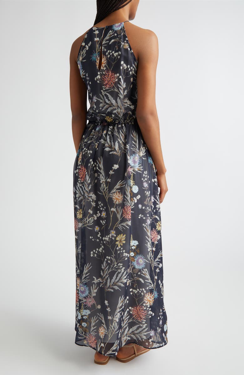 Eleventy Floral Silk Chiffon Maxi Dress, Alternate, color, Blue