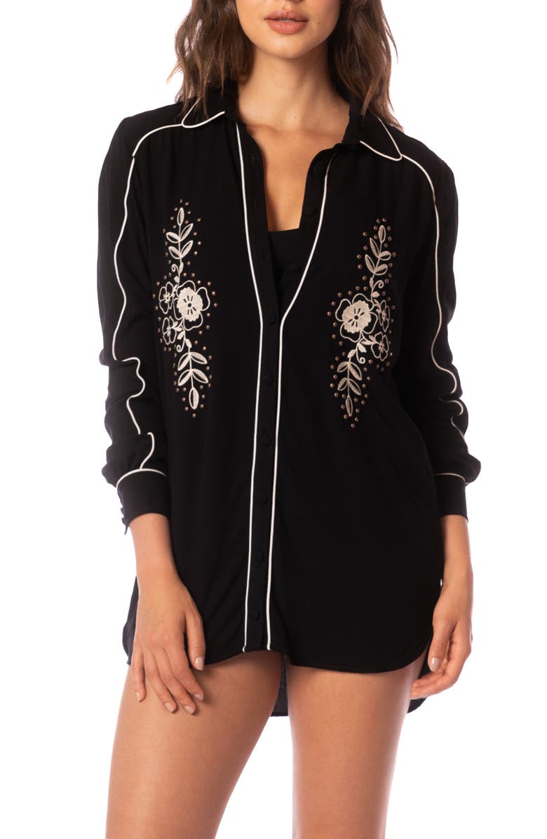 Maaji Juicy Long Sleeve Cover-Up Tunic, Main, color, Black