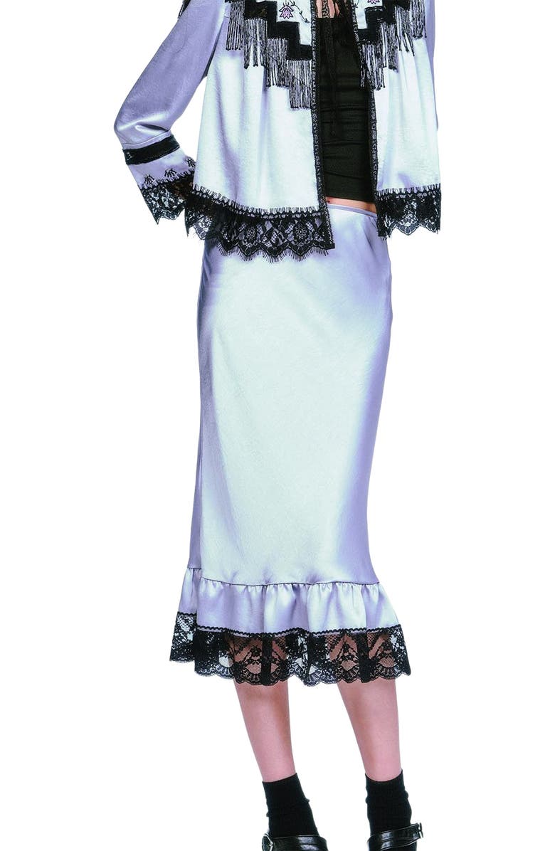 Anna Sui Boudoir Satin Lace Skirt, Alternate, color, Silver