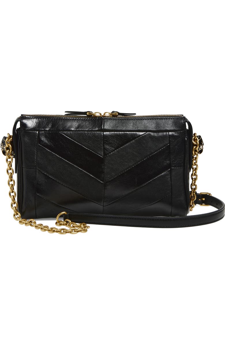Valentino Garavani Small Panthea Chevron Patchwork Leather Shoulder Bag, Alternate, color, Black