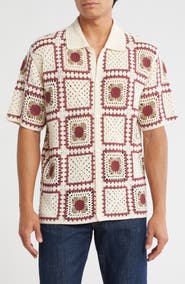 TRUTH Crochet Square Short Sleeve Button-Up Shirt