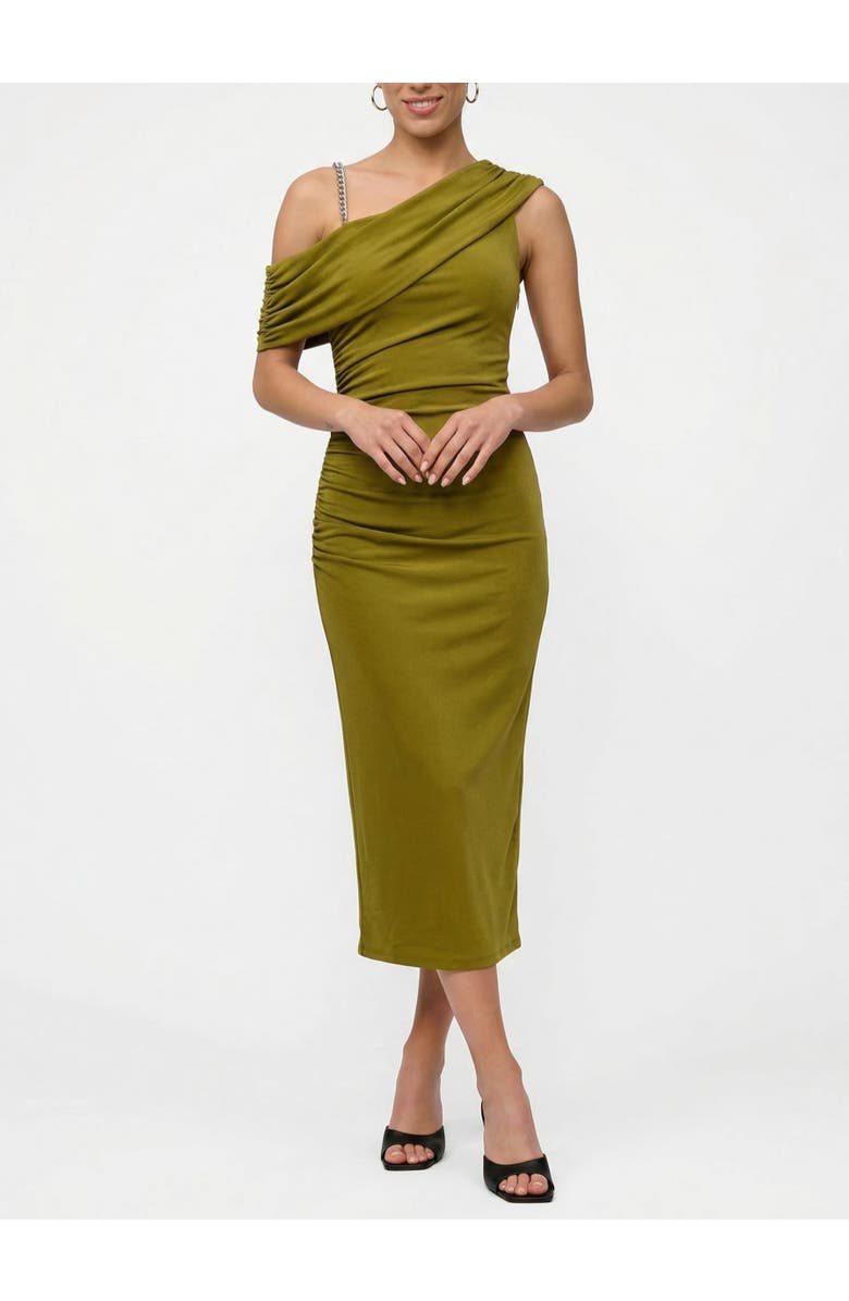 RACHEL Rachel Roy Julez Asymmetrical Drape Midi Dress, Main, color, Medium Green