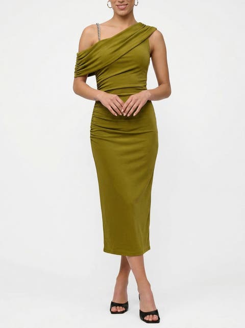 Julez Asymmetrical Drape Midi Dress