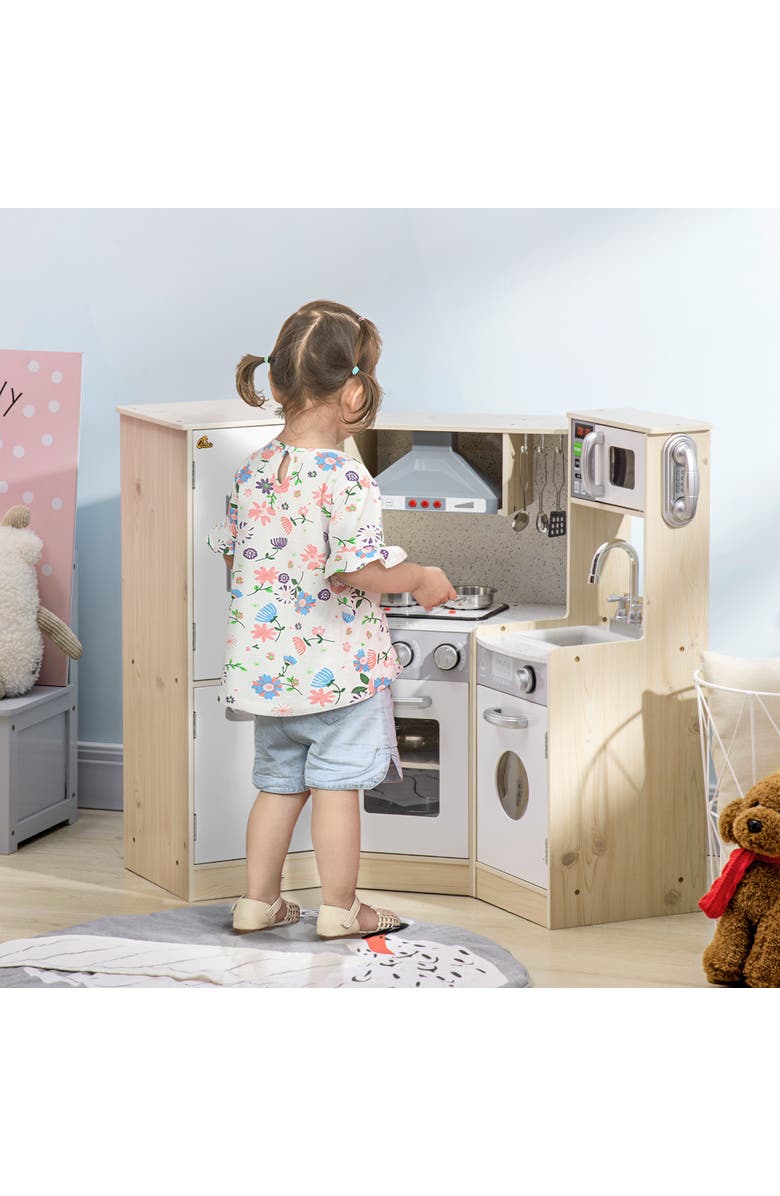 Qaba Ultra-Big Corner Kids Kitchen Playset with Sound Effects, Alternate, color, White