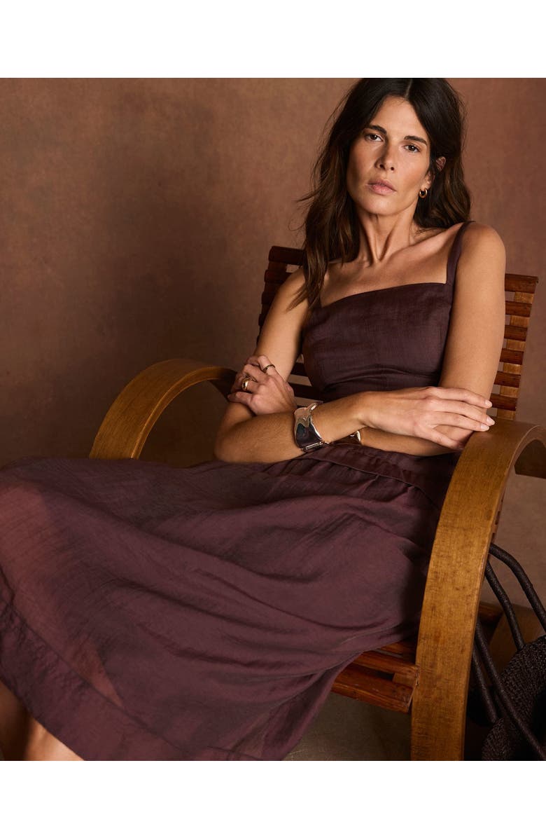 MINT VELVET Ramie Drop Waist Midi Dress, Alternate, color, Brown