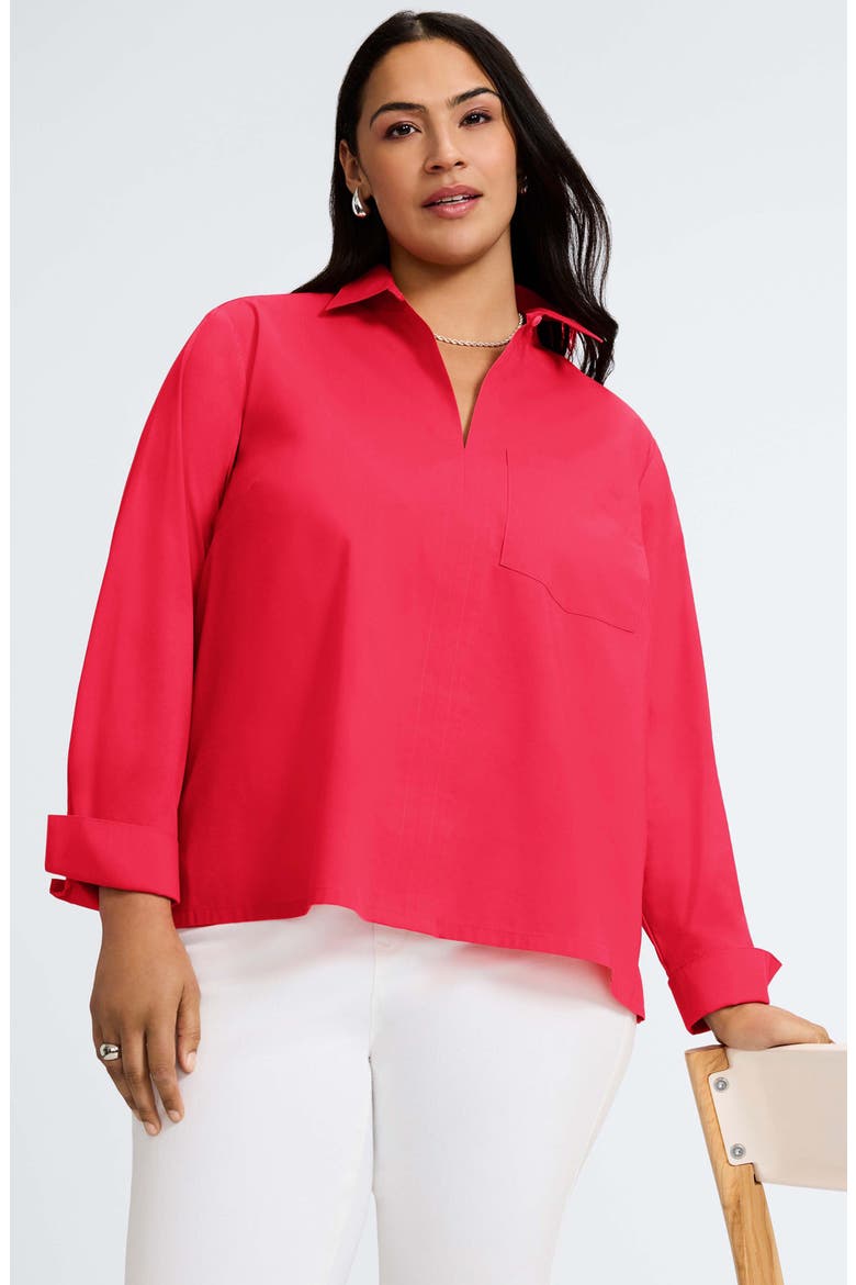 Bella Solid Popover Top, Alternate, color, RASPBERRY