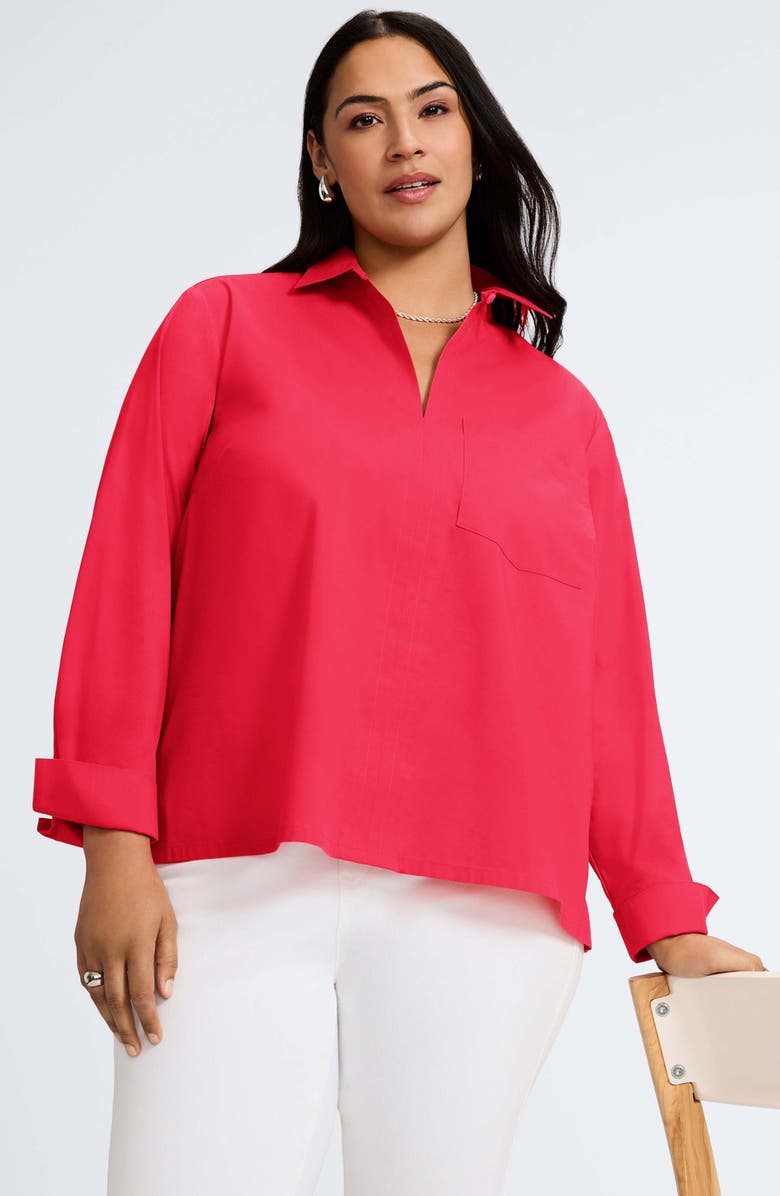 Foxcroft Bella Solid Popover Top, Alternate, color, Raspberry