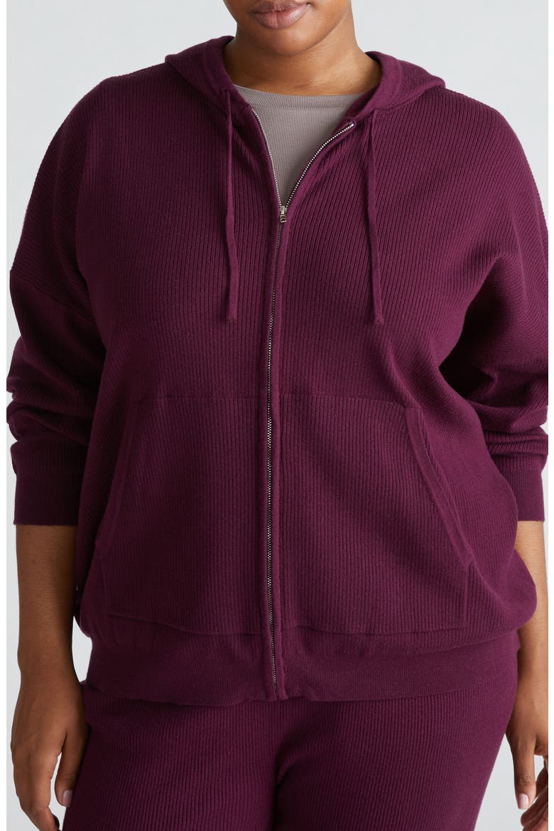 Rib Knit Zip-Up Hoodie, Main, color, ACAI