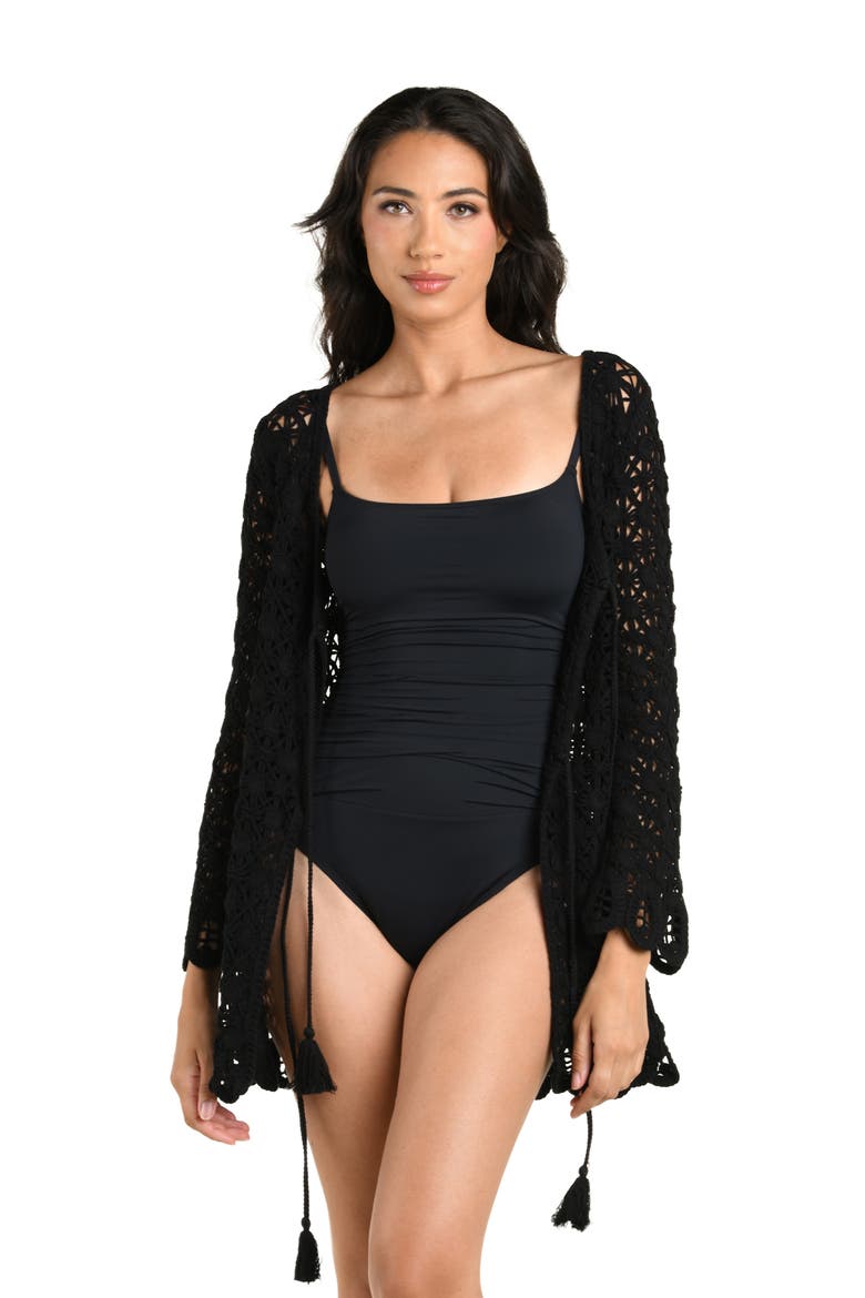 Serenity Tie Front Cotton Blend Cover-Up Tunic, Alternate, color, BLACK