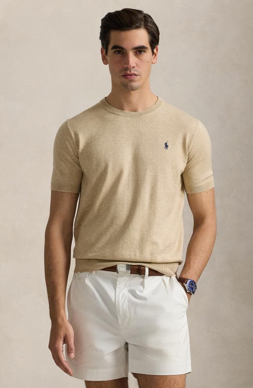 Shop Polo Ralph Lauren Crewneck Cotton Short Sleeve Sweater In Dune Melange