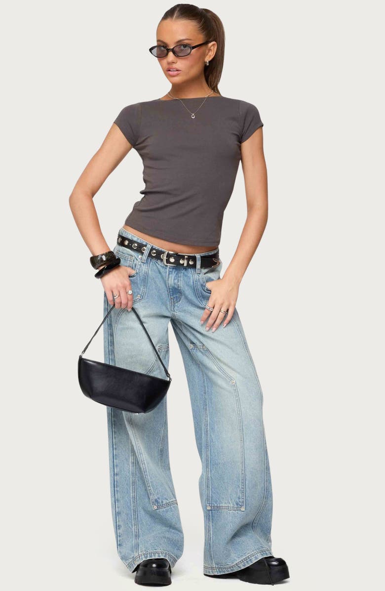 EDIKTED Oliana Rib Boat Neck T-Shirt, Alternate, color, Dark-Gray