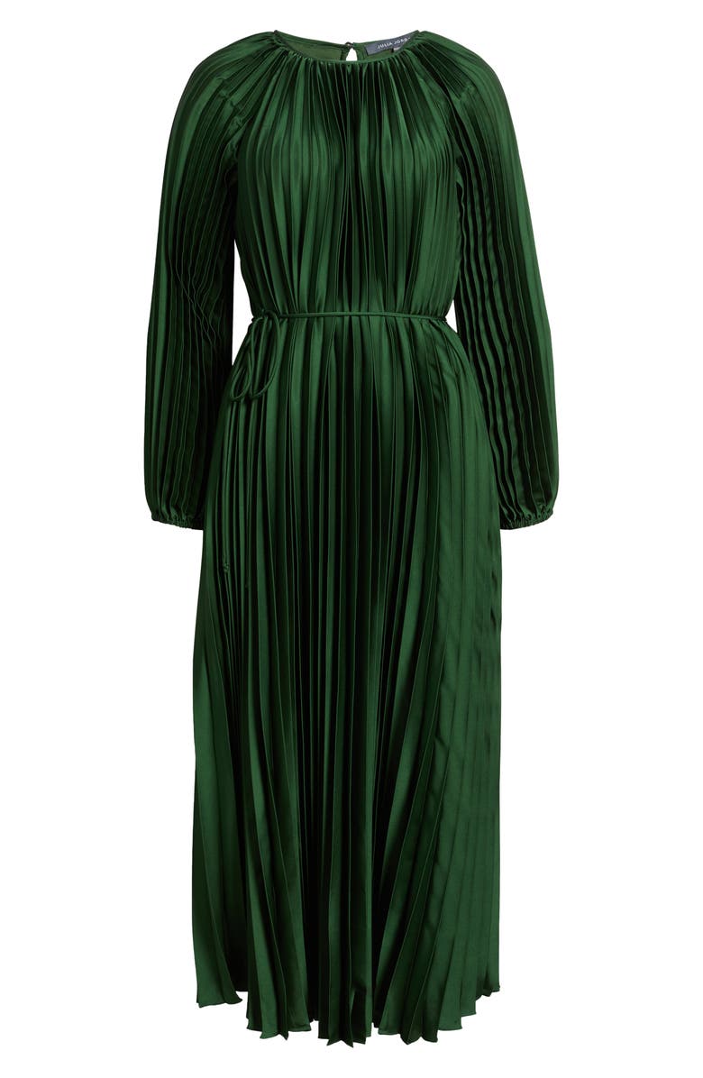 Julia Jordan Pleated Long Sleeve Satin Midi Dress, Alternate, color, Green