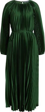 Julia Jordan Pleated Long Sleeve Satin Midi Dress
