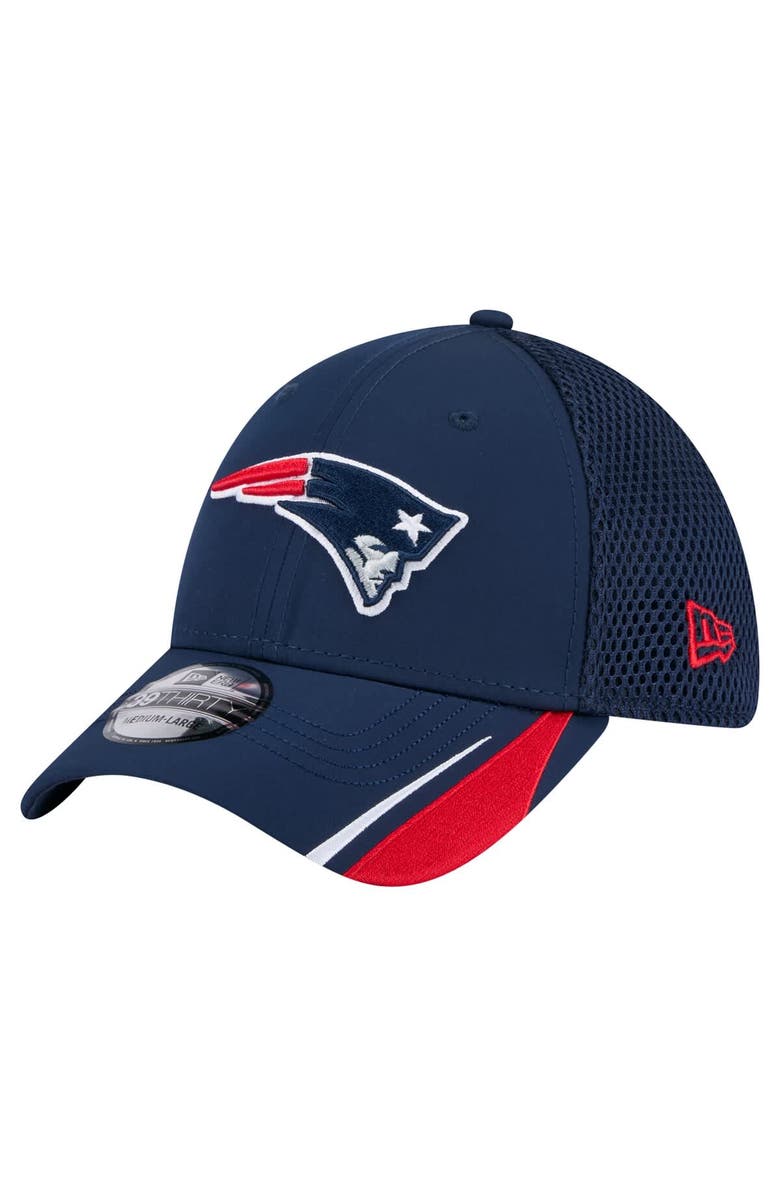 New Era Men's New Era Navy New England Patriots Game Day Linear 39THIRTY Flex Hat, Alternate, color,