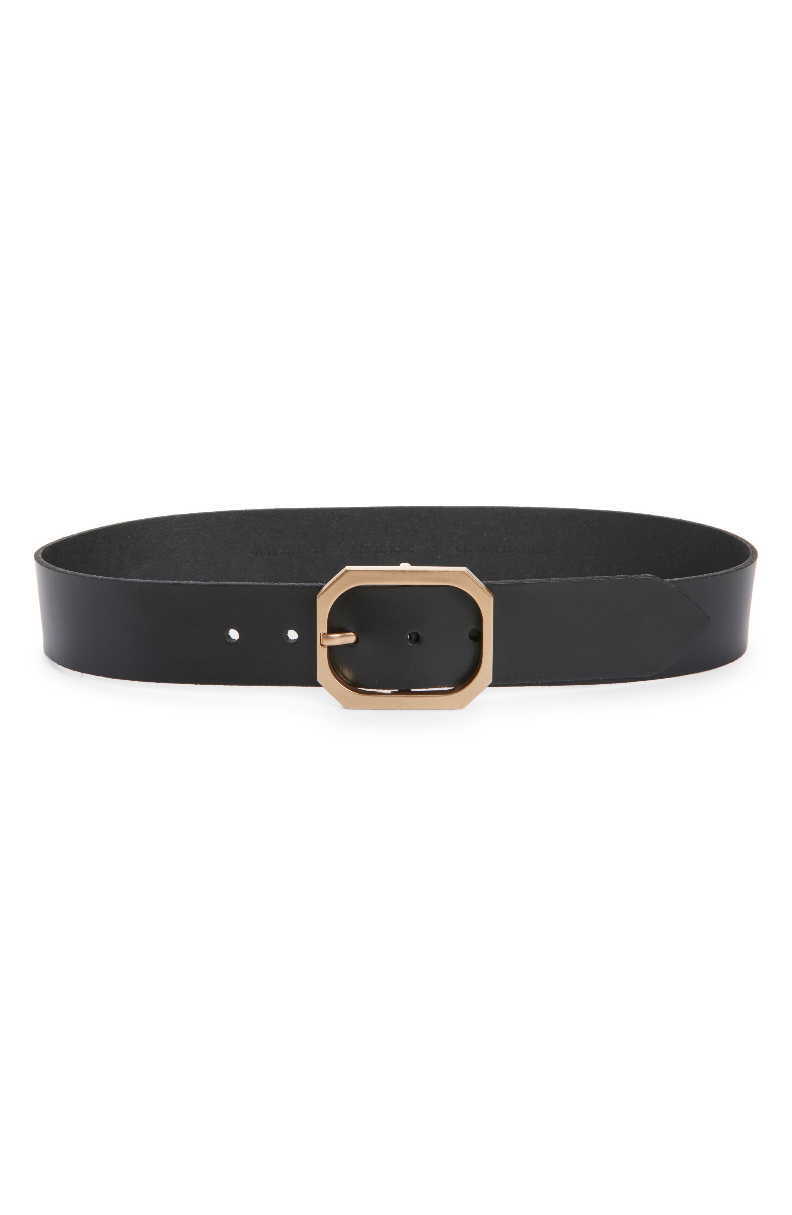 AllSaints Hexagon Buckle Leather Belt