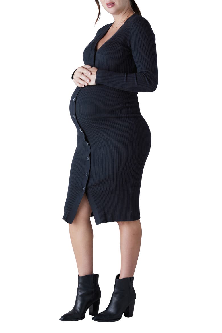 Rib Button-Up Long Sleeve Maternity Sweater Dress, Alternate, color, BLACK ONYX