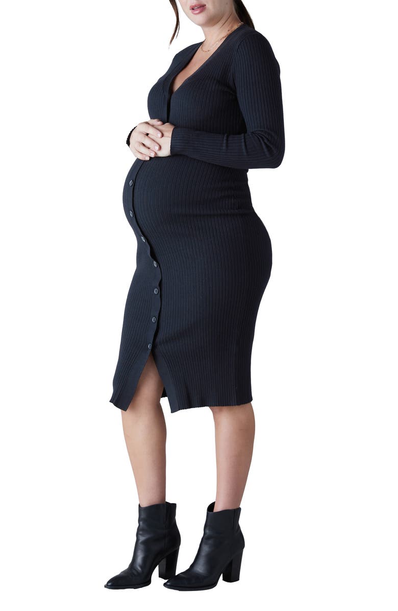 Ingrid & Isabel Rib Button-Up Long Sleeve Maternity Sweater Dress, Alternate, color,