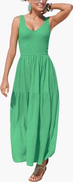 LASCANA Smocked V-Neck Maxi Dress