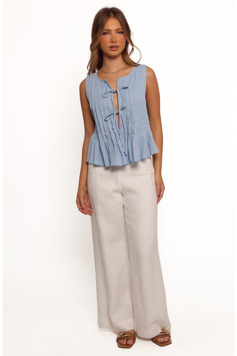 Delia Tie Front Pleat Tank, Alternate, color, BLUE